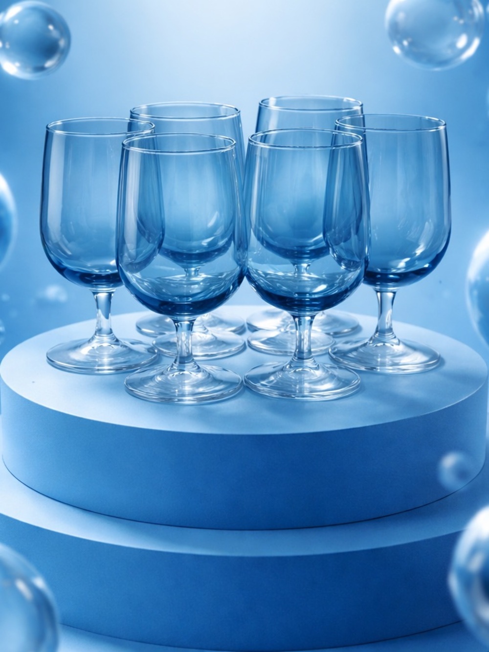 Blue Iced Tea Water Goblets Brandy Wine Glasses Clear Stem 16 oz bar MCM VTG